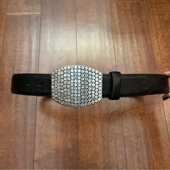 Streets Ahead Accessories - Streets Abound Black Belt with Silver Circle Textured Buckle Made in USA Size 34